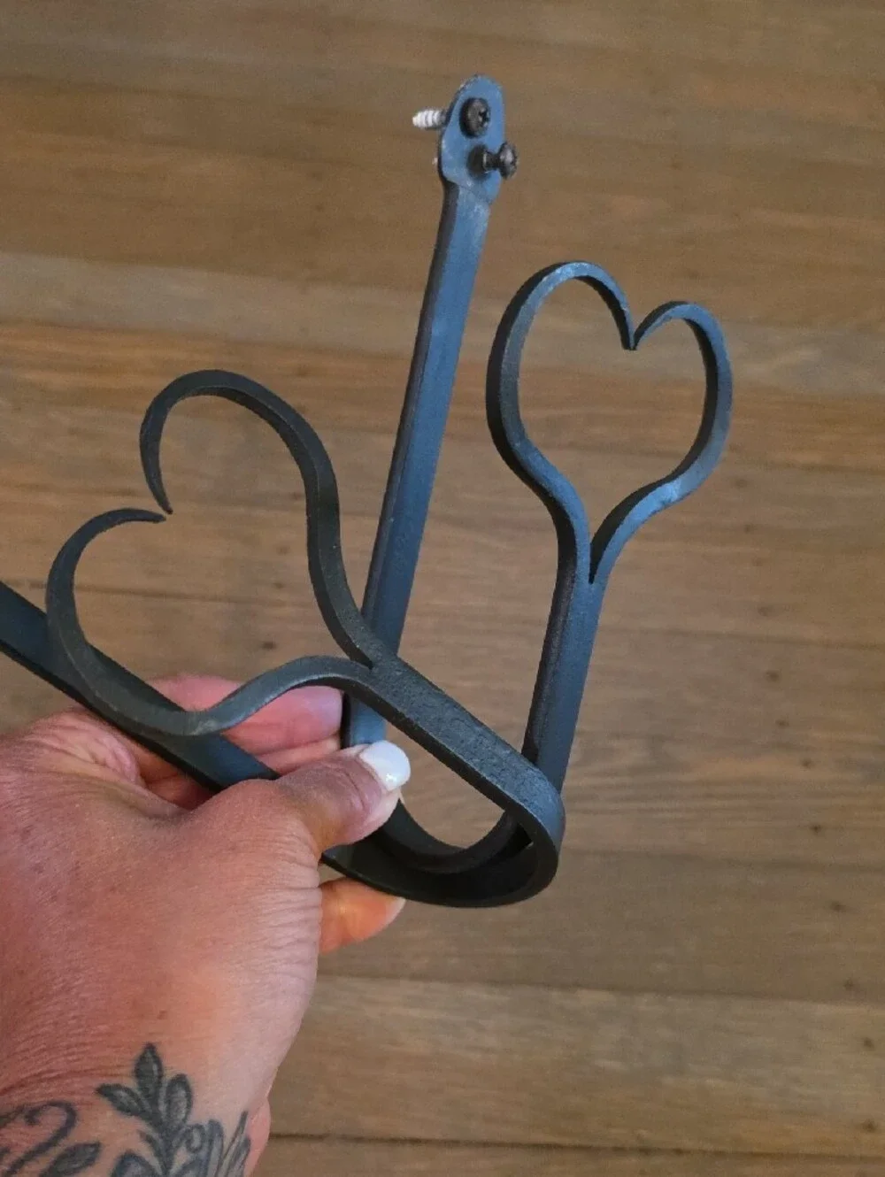 Pair of Black Vintage Heart Forged Iron Wall Hooks
